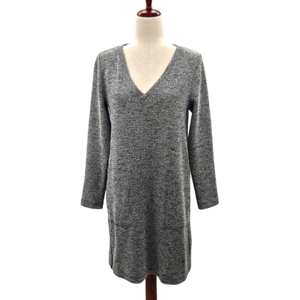 Lou & Grey Gray V-Neck Boucle Stretch Knit Dress Size Medium